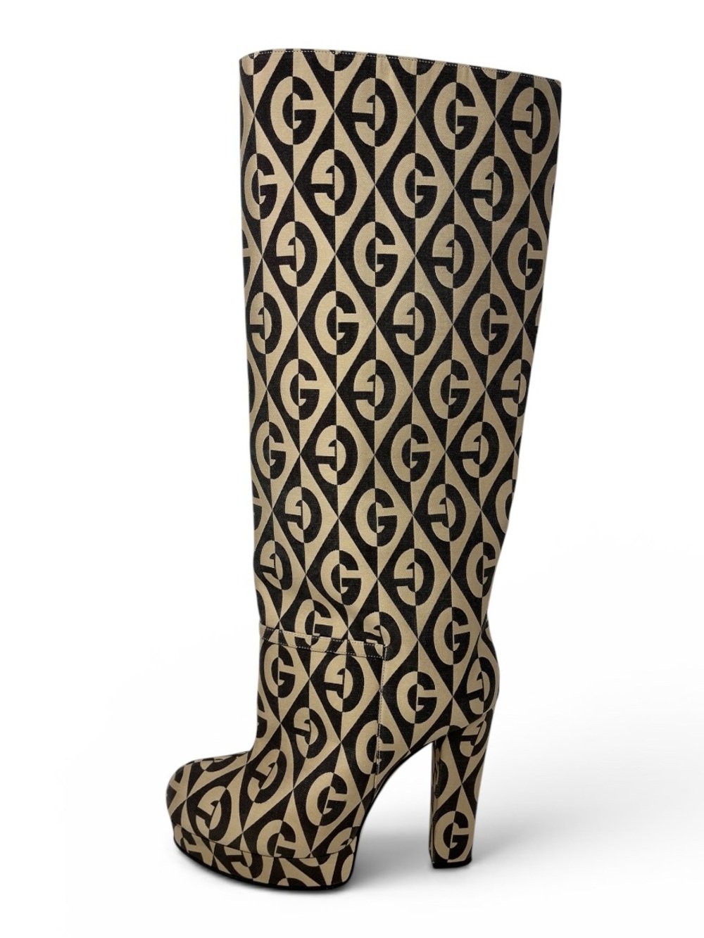 Gucci Rhombus GG Logo Monogram Knee High Tall Platform Boots Heels Brown 38.5 - Picture 11 of 11